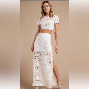 Tobi White Lace Crop Top and Skirt Set